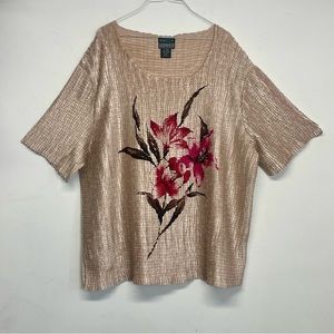 Rebecca Jones Tan Plus Size Floral Print Short Sleeve Tunic Shirt Size 2X